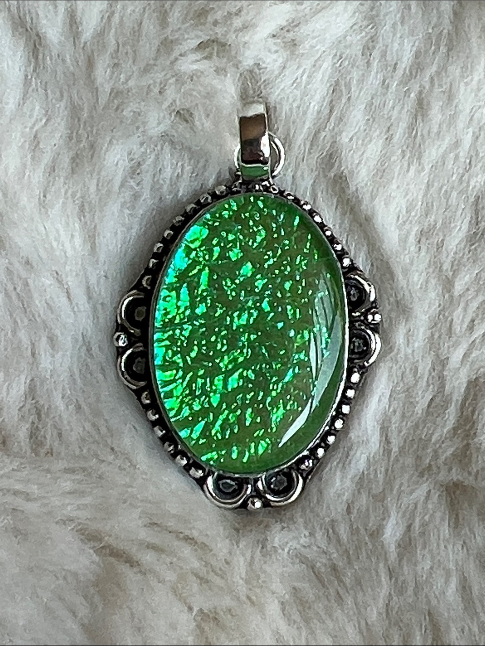 Green Dichroic Glass Gemstone Pendant